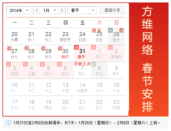 方维网络2014春节假期